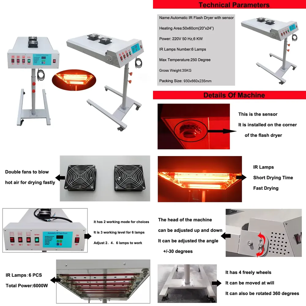Flash Dryer Screen Print - Obrotowa o 360 stopni suszarka IR